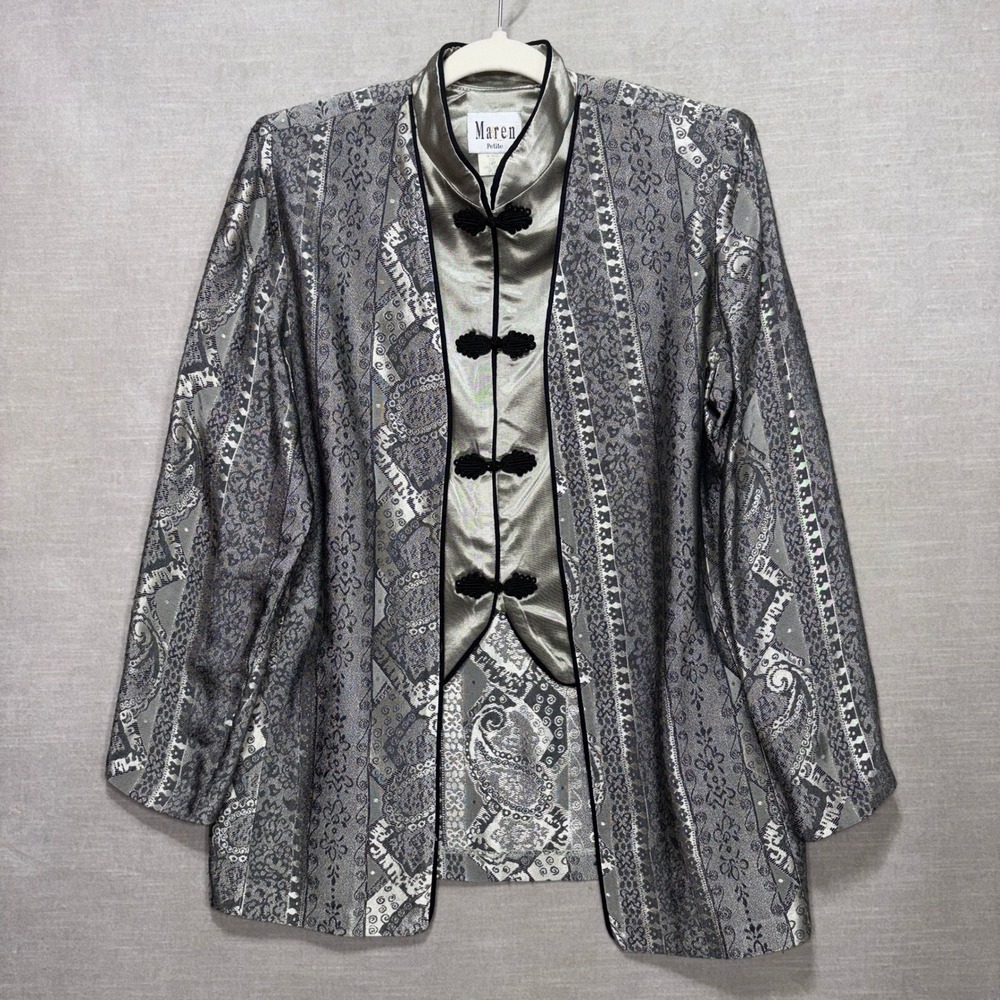 Vtg Maren Petite Brocade Mandarin Collar Vest‎ Jacket Top 10P Retro Asian Unique